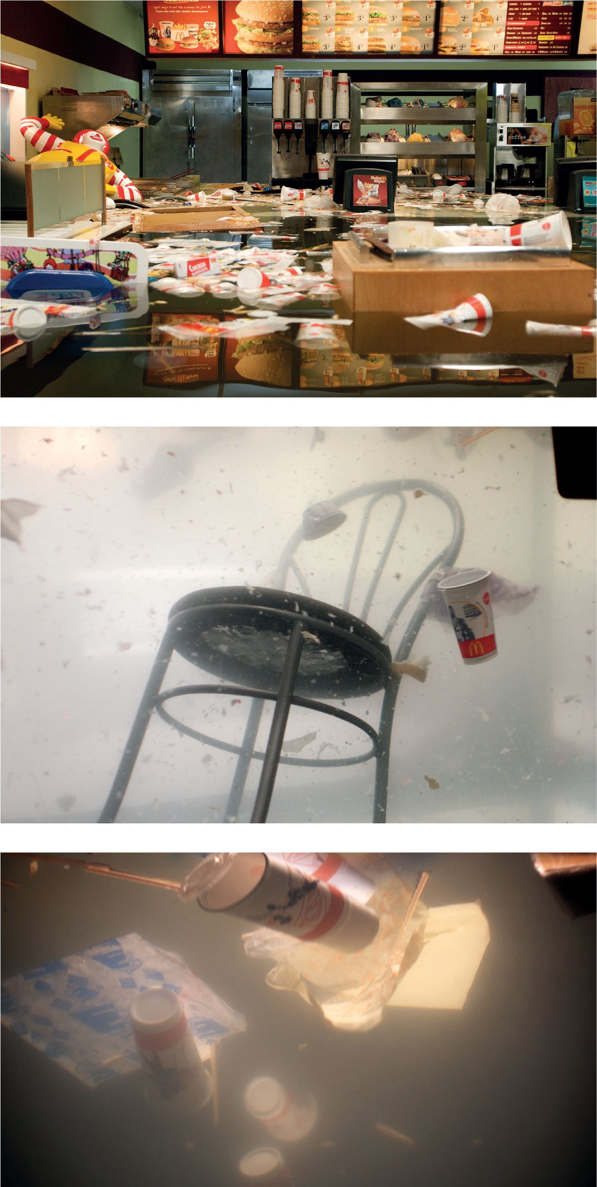 Fotogramas de *McDonald’s* inundado, 2009. Fotografía de SUPERFLEX