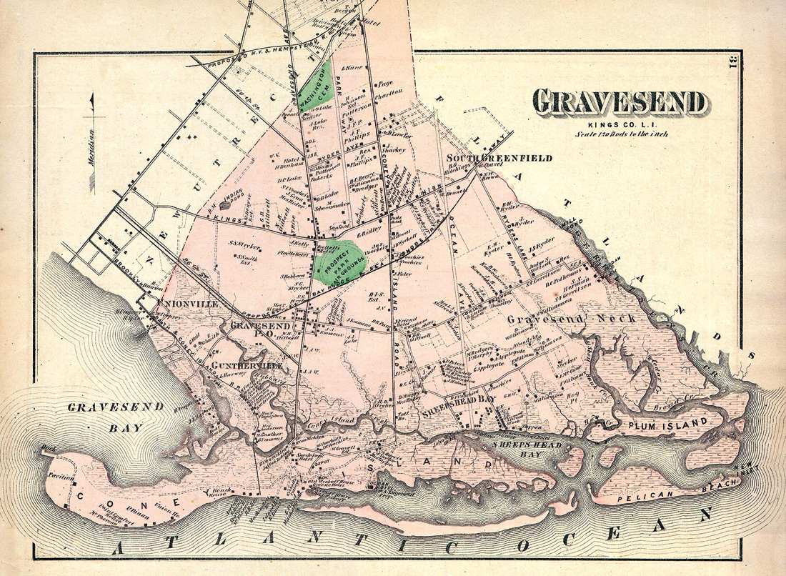 Mapa de Gravesend, en *Atlas of Long Island, New York… of F.W. Beers*, 1873. Stanford Libraries 