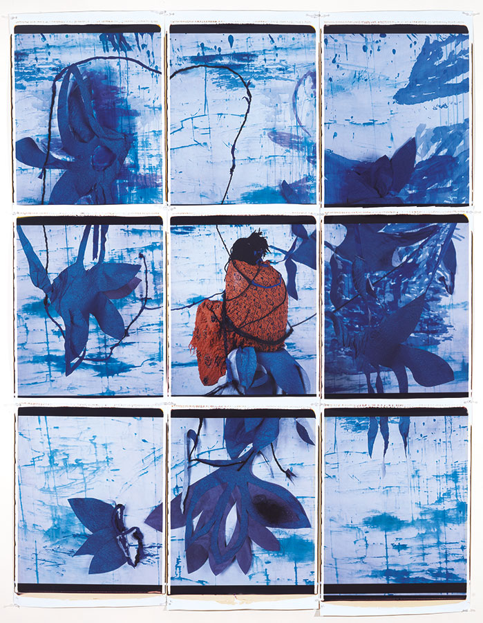 _Blue Refuge_, 2008. Composición de nueve impresiones Polaroid por transferencia con infusión de tinta, cada una de 24 x 20 pulgadas (60.7 x 50.8 cm)