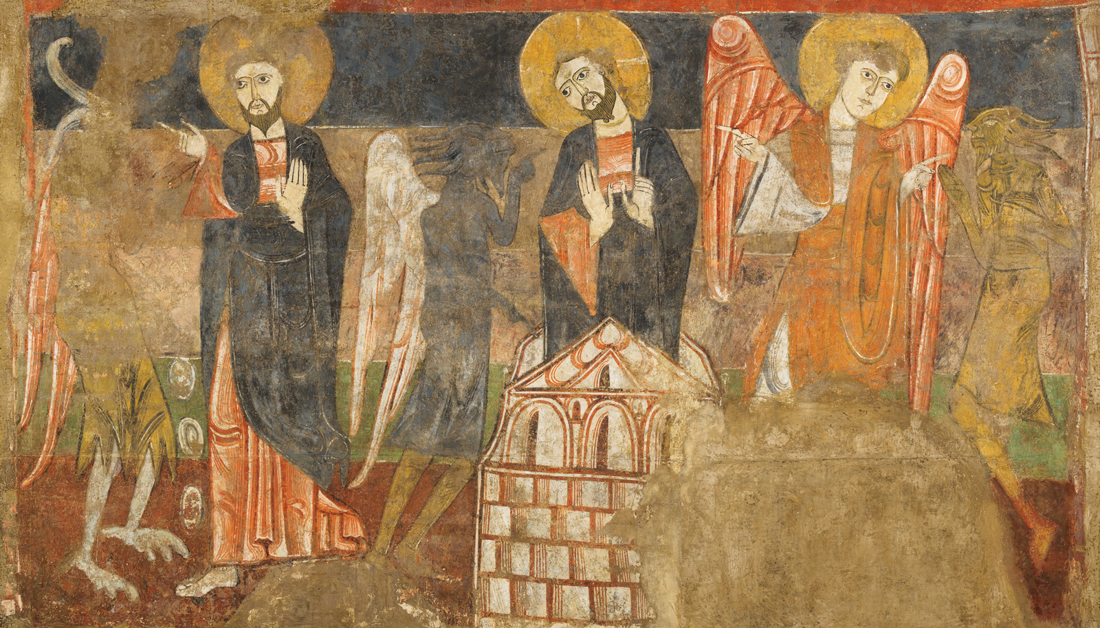 Tentación de Cristo por el Diablo, siglo XII, fresco. Ermita de San Baudelio de Berlanga, España