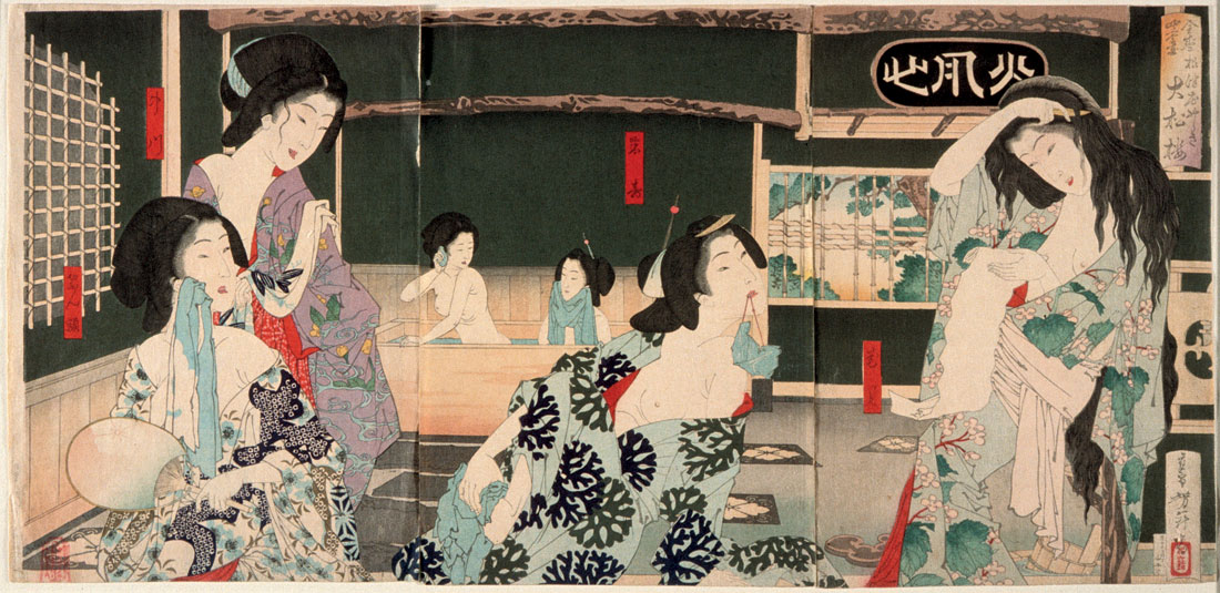 Tsukioka Yoshitoshi, *El verano. Mujeres bañándose en el Daishōrō*, 1883 