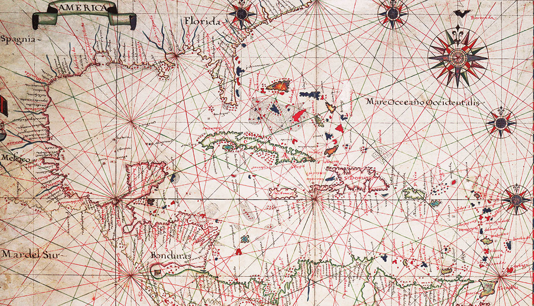 El Caribe y las costas de América, mapa de Joan Oliva, _ca_. 1550. National Maritime Museum, Greenwich, Londres