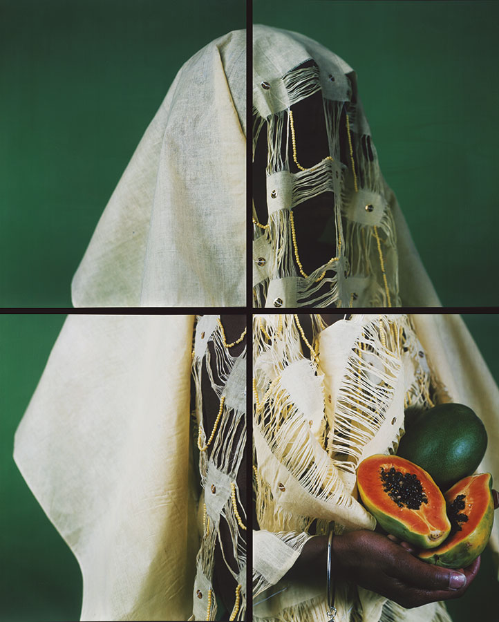 _Bin Bin Lady, The Papaya_, 2007. Composición de cuatro fotografías Polaroid Polacolor Pro de 24 x 20 pulgadas, imagen final 48 x 40 pulgadas (121.92 x 101.6 cm)