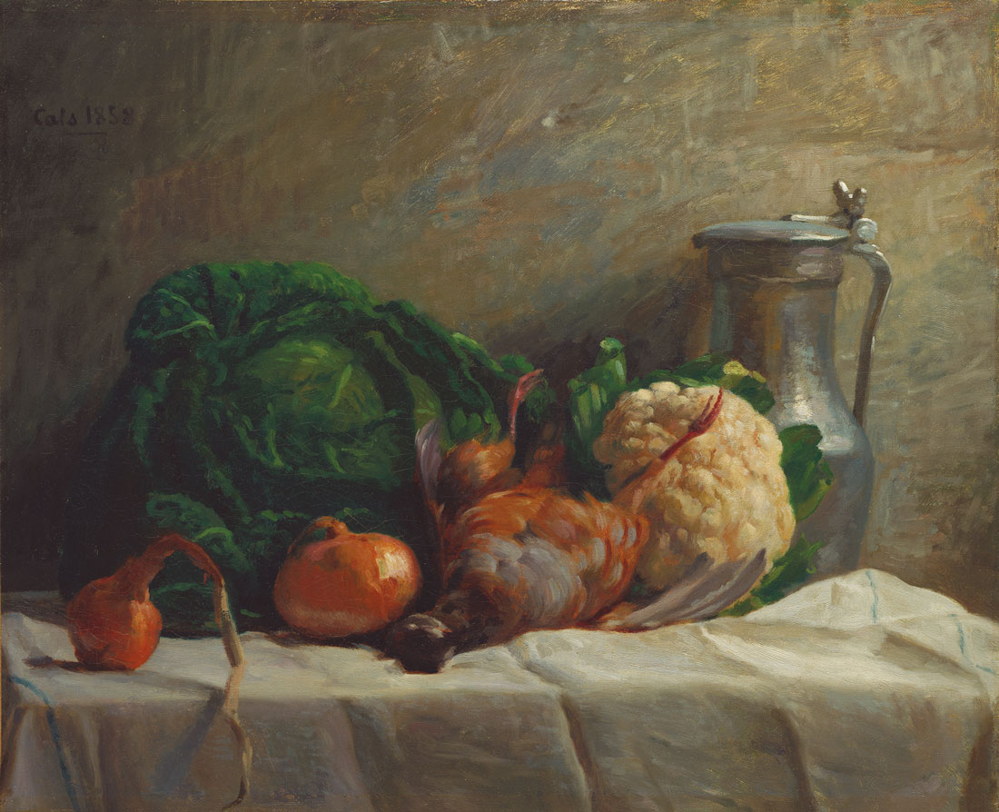 Adolphe-Félix Cals, _Bodegón con verduras, perdiz y jarra_, 1858. Modern European Painting and Sculpture, The Cleveland Museum of Art 