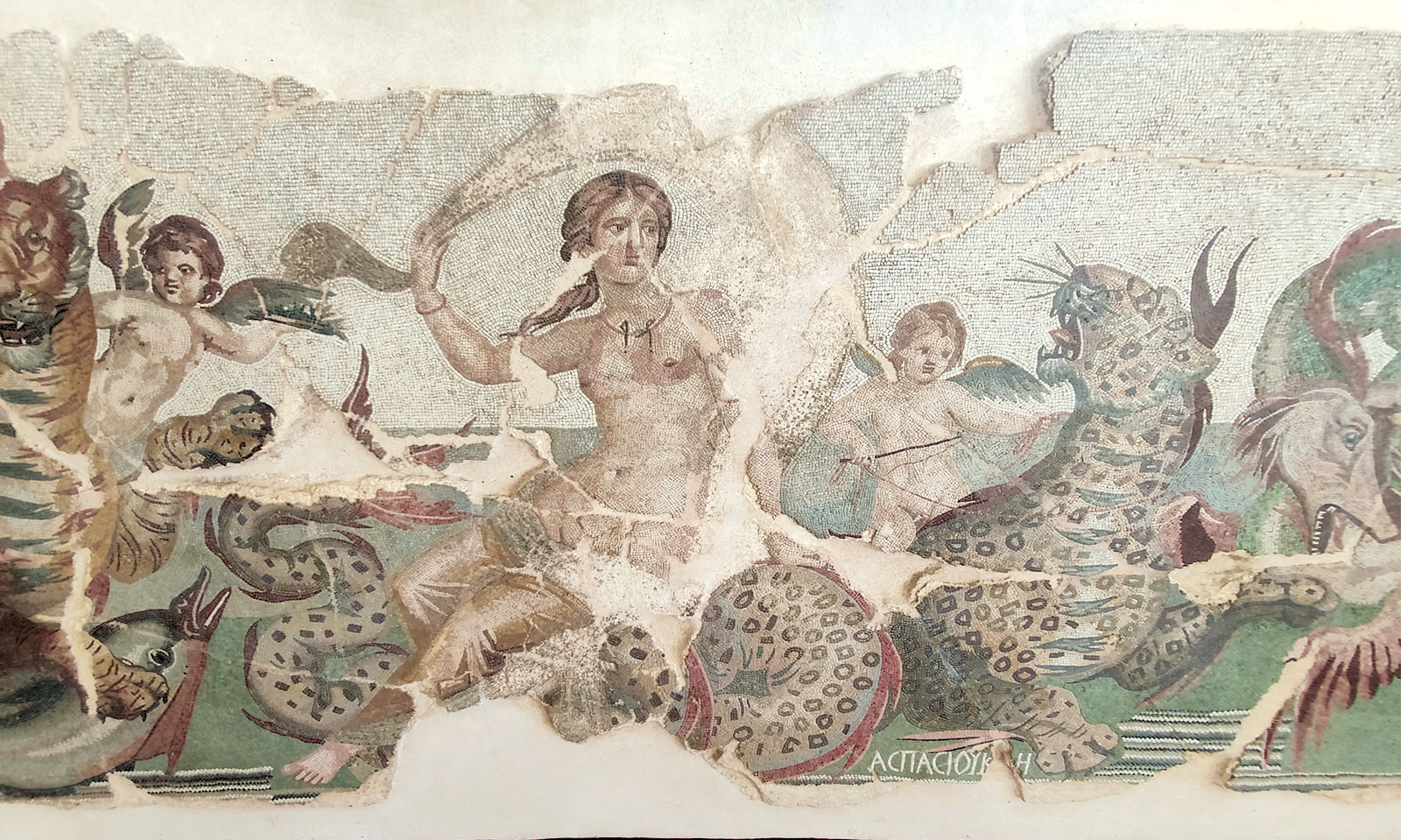 Mosaico de monstruos marinos. Museo Arqueológico de Timgad, Argelia