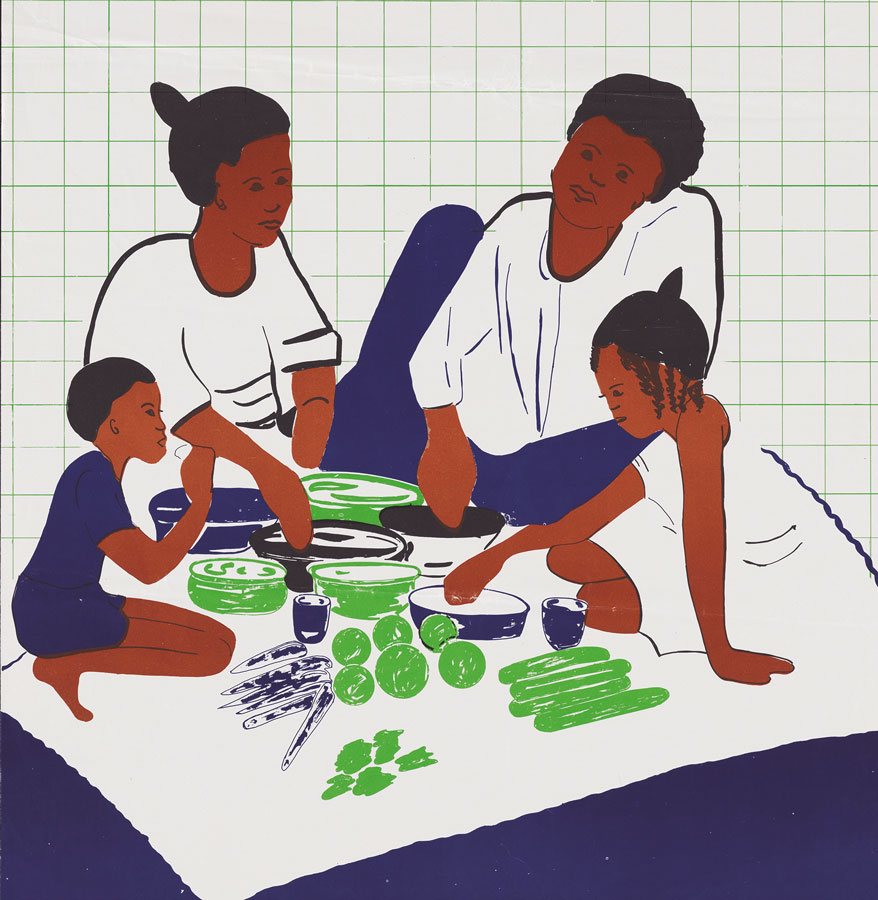 Una familia comiendo saludable. Campaña de nutrición, Nigeria NERDC, _ca_. 1995. Wellcome Collection