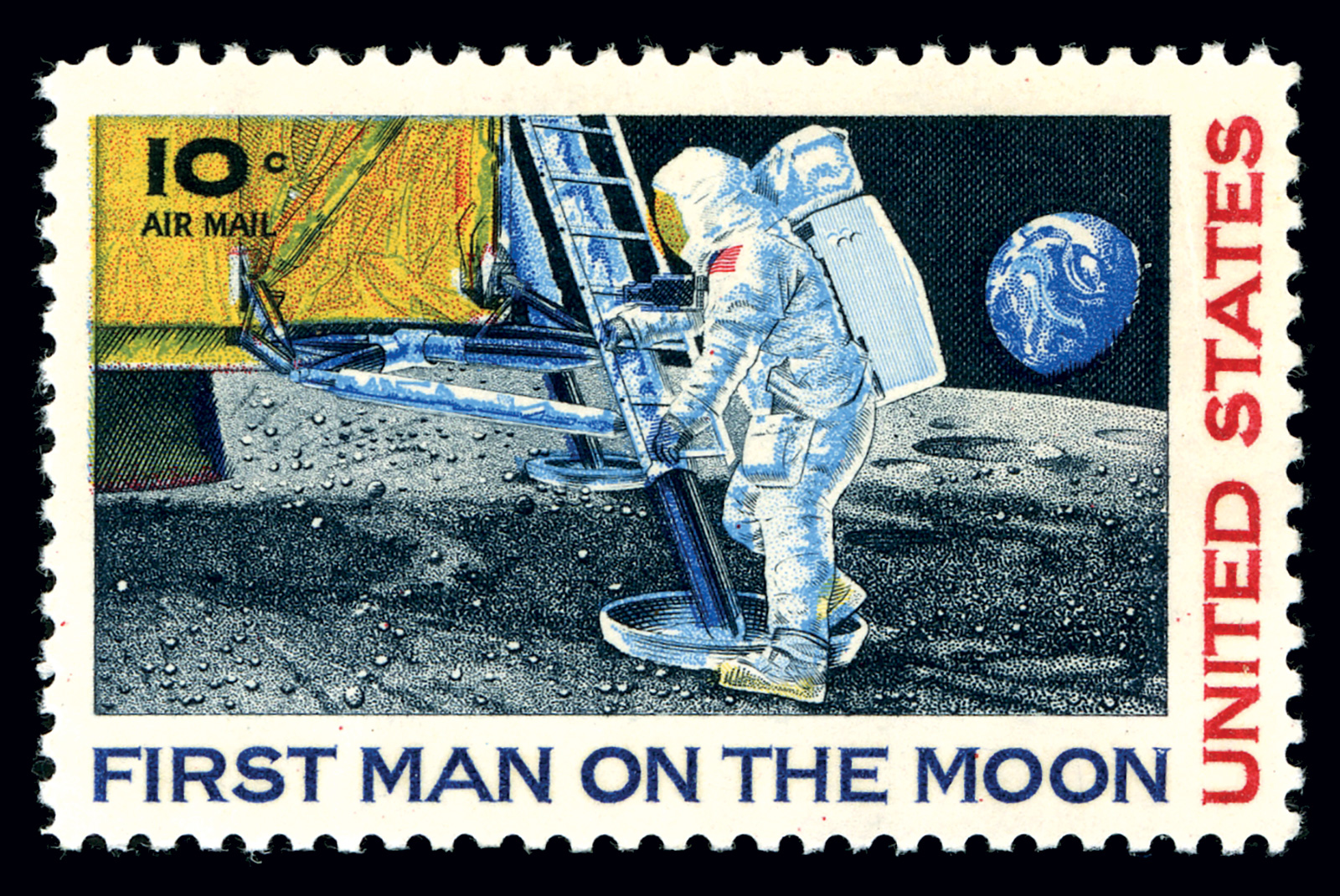 Estampilla conmemorativa del primer paso de Neil Armstrong en la Luna, 1969