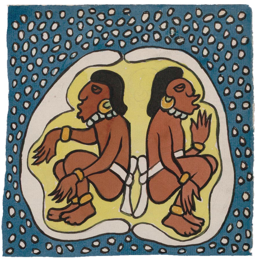 Diego Rivera, Hunahpú e Xbalanqué, ilustración del _Popol vuj_ (detalle), 1931. Library of Congress, Jay I. Kislak Collection