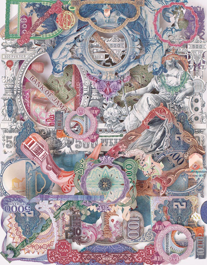 Rodrigo Torres, _Torbellino (Turbilhão)_, 2019. Collage de billetes. Cortesía del artista