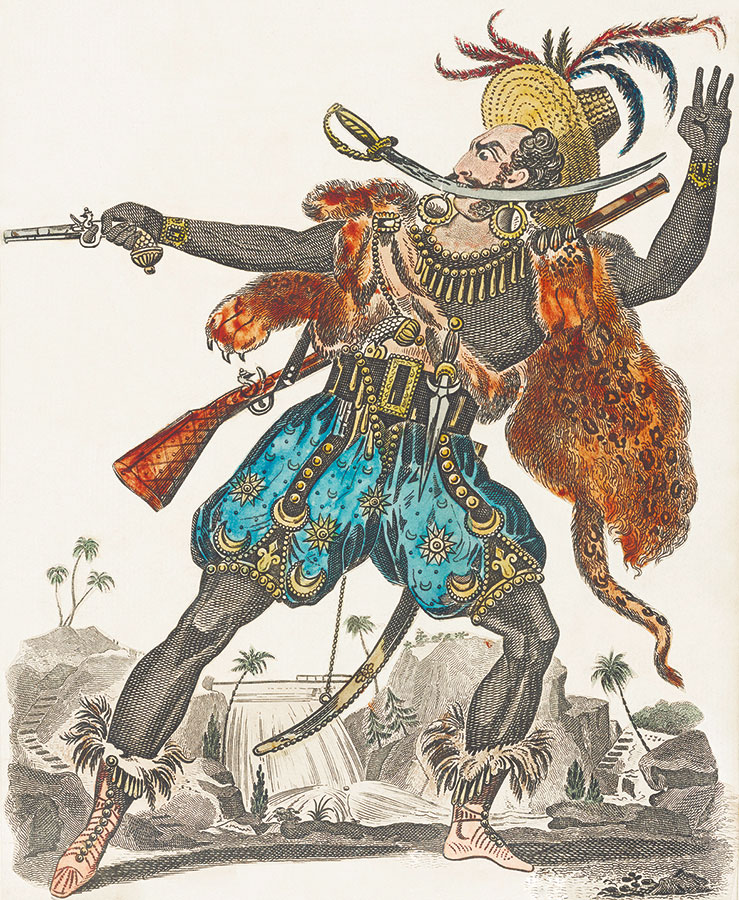 El pirata Three-fingered Jack, ilustración de John Fairburn, 1813. New York Public Library
