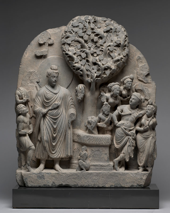 Siddhartha bajo el árbol de Bodhi, _ca_. 150, Pakistán, Gandhara. Cleveland Museum of Art (Dominio público)
