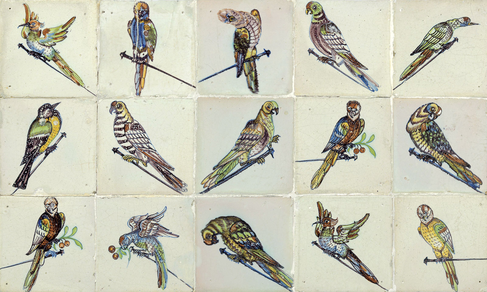 Anónimo, azulejos de pájaros, *ca*. 1640. Rijksmuseum