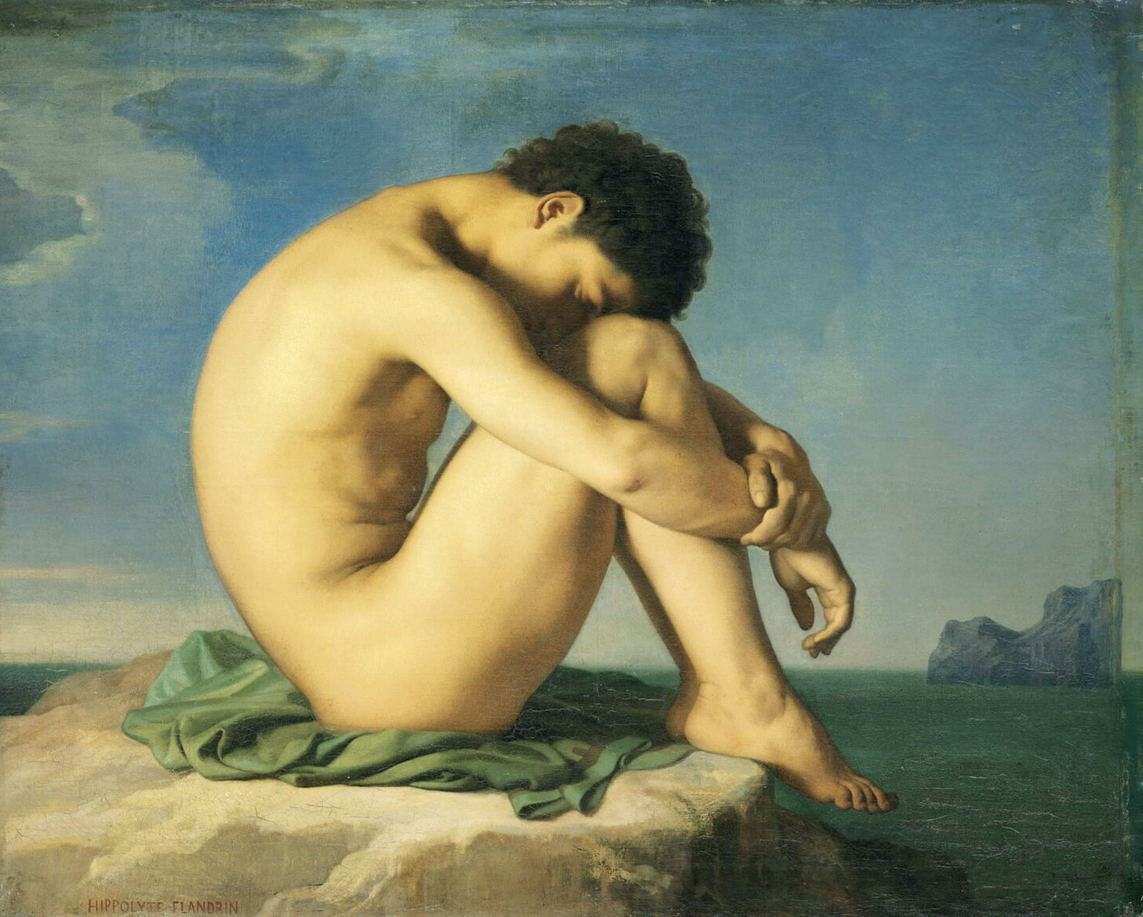 Hippolyte Flandrin, *Estudio (Joven desnudo sentado al borde del mar)*, 1835-1836. Musée du Louvre