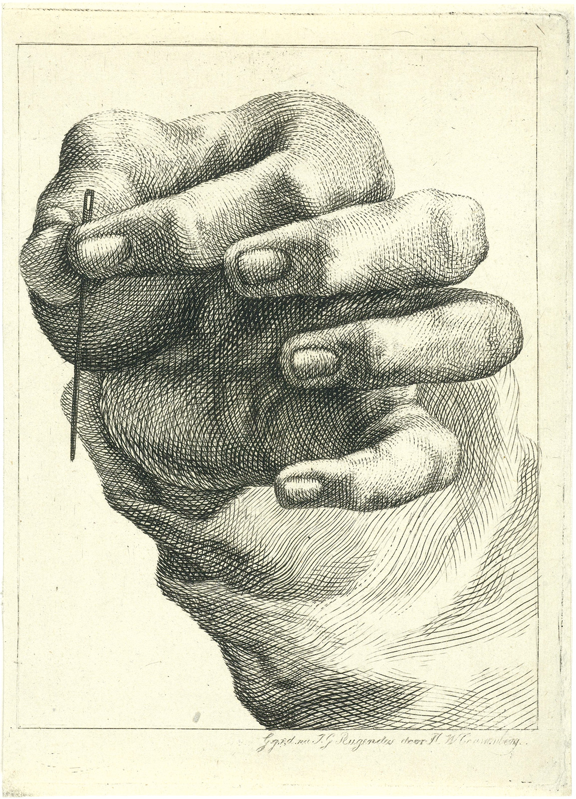 Henricus Wilhelmus Couwenberg, *Estudio de una mano con una aguja entre el pulgar y el índice*. *ca*. 1830. Rijksmuseum 