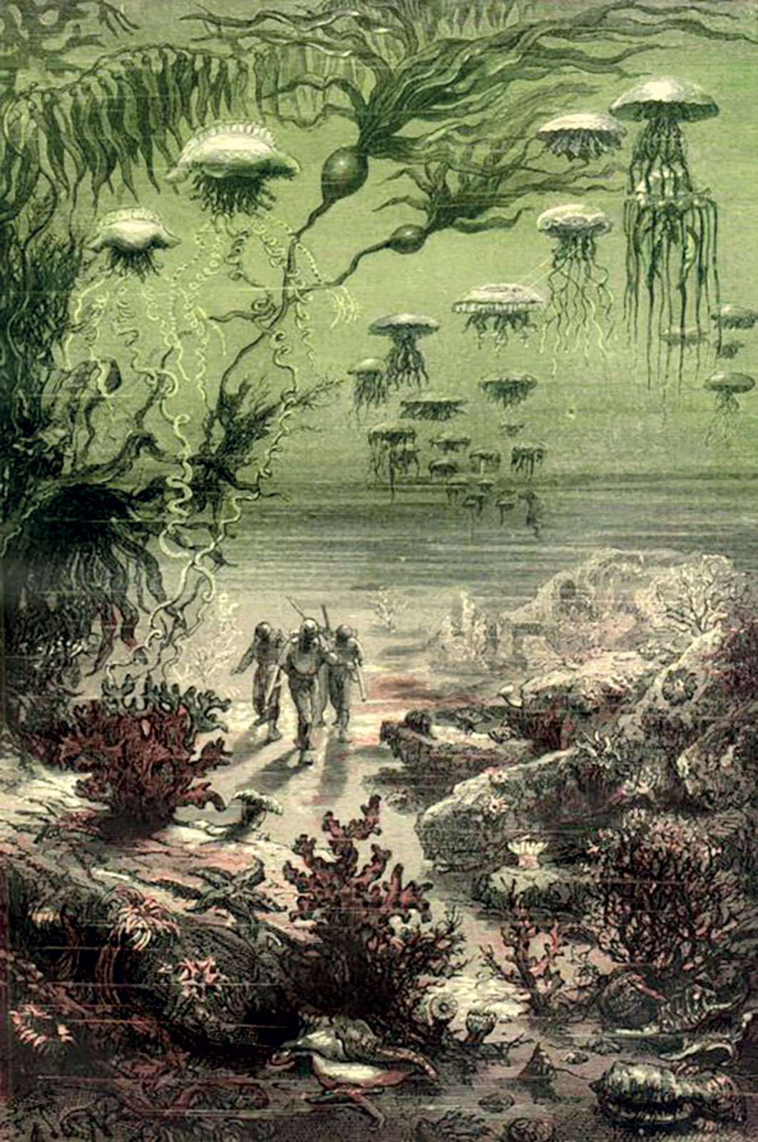 Alphonse de Neuville y Édouard Riou, ilustración de *Veinte mil leguas de viaje submarino*, 1871