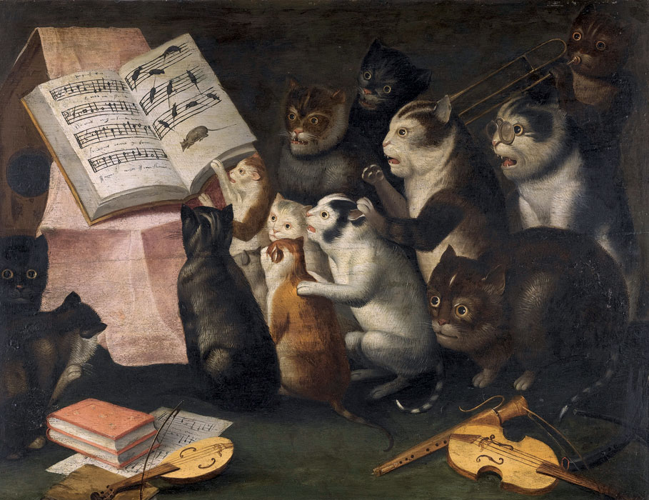 Escuela flamenca, *A glaring of cats making music and singing, ca*. 1700 