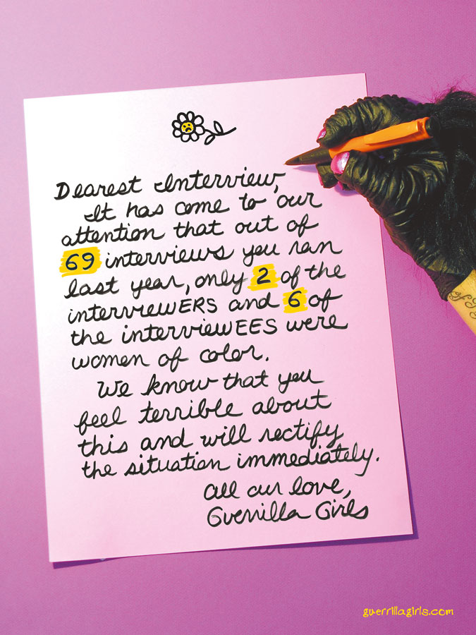 Guerrilla Girls, _Querida Revista de Entrevistas_, 2012. Cortesía de guerrillagirls.com ©