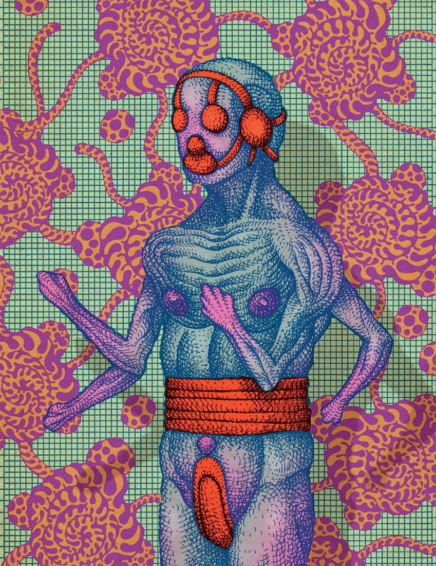 ©Claudio Romo, *Hilos y agujas cosiendo los orificios de mi cuerpo*, en *Un kafkafarabeuf*, 2019. Cortesía del artista